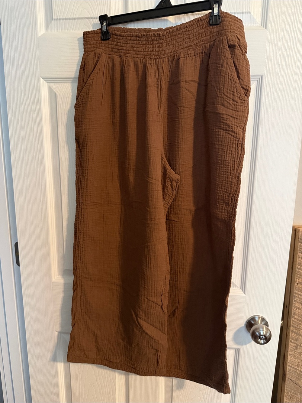 Women's Brown Textured wide leg Cotton Pant